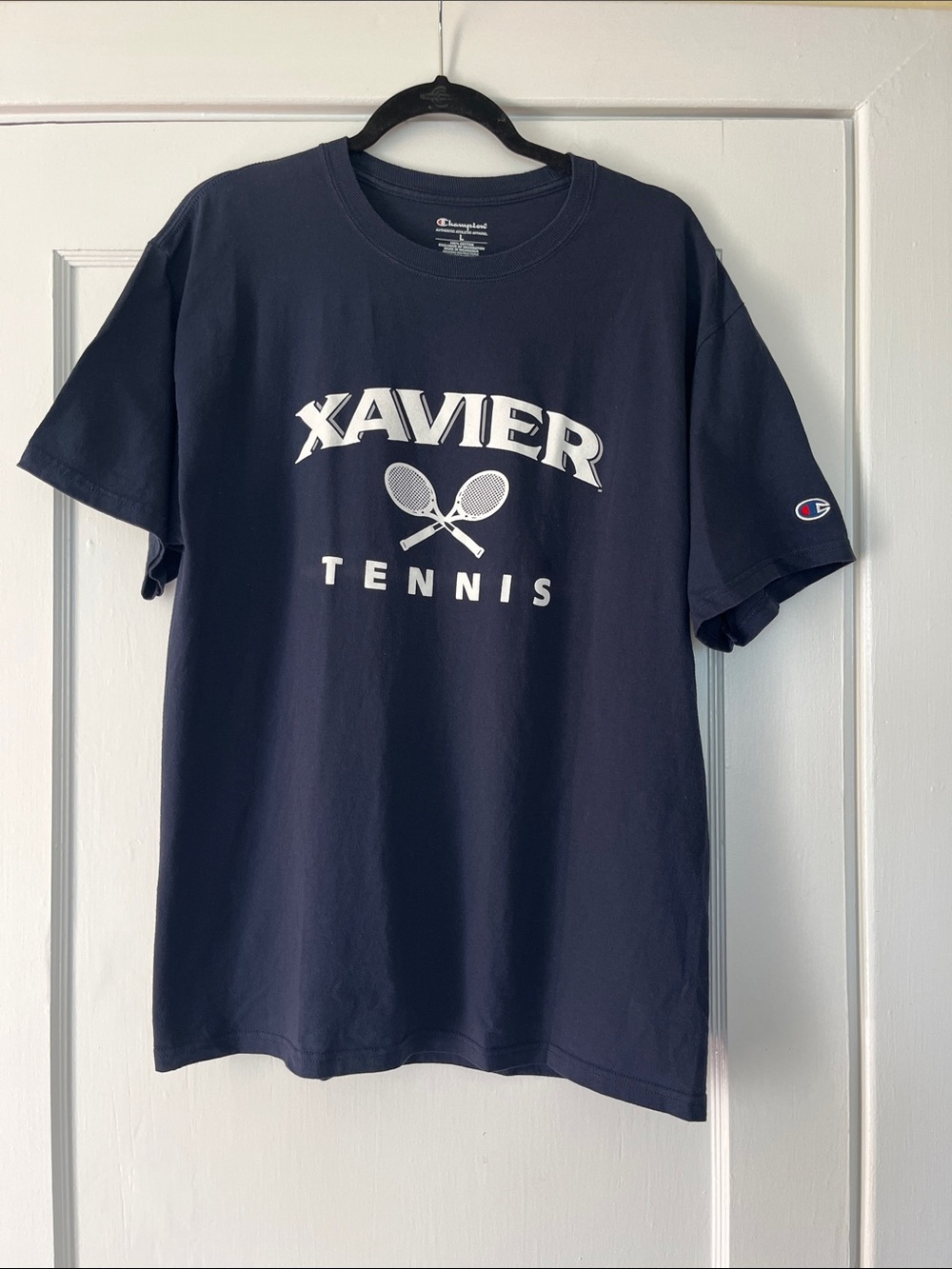 Champion Navy and White Xavier Tennis Graphic Tee